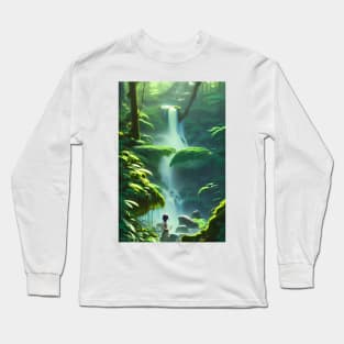 Beautiful Girl Chilling in Waterfalls in a Forest Long Sleeve T-Shirt